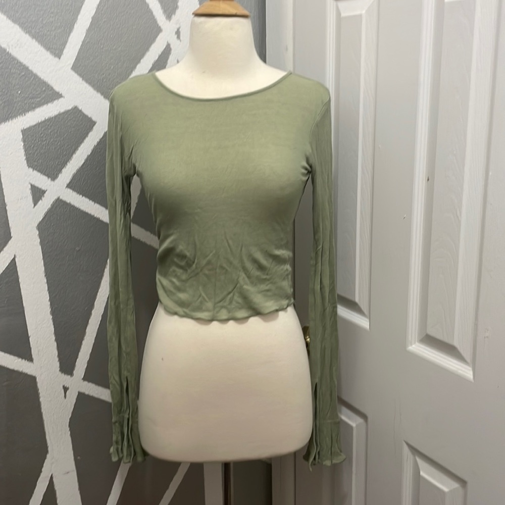 Olive green Zara king flare sleeve top